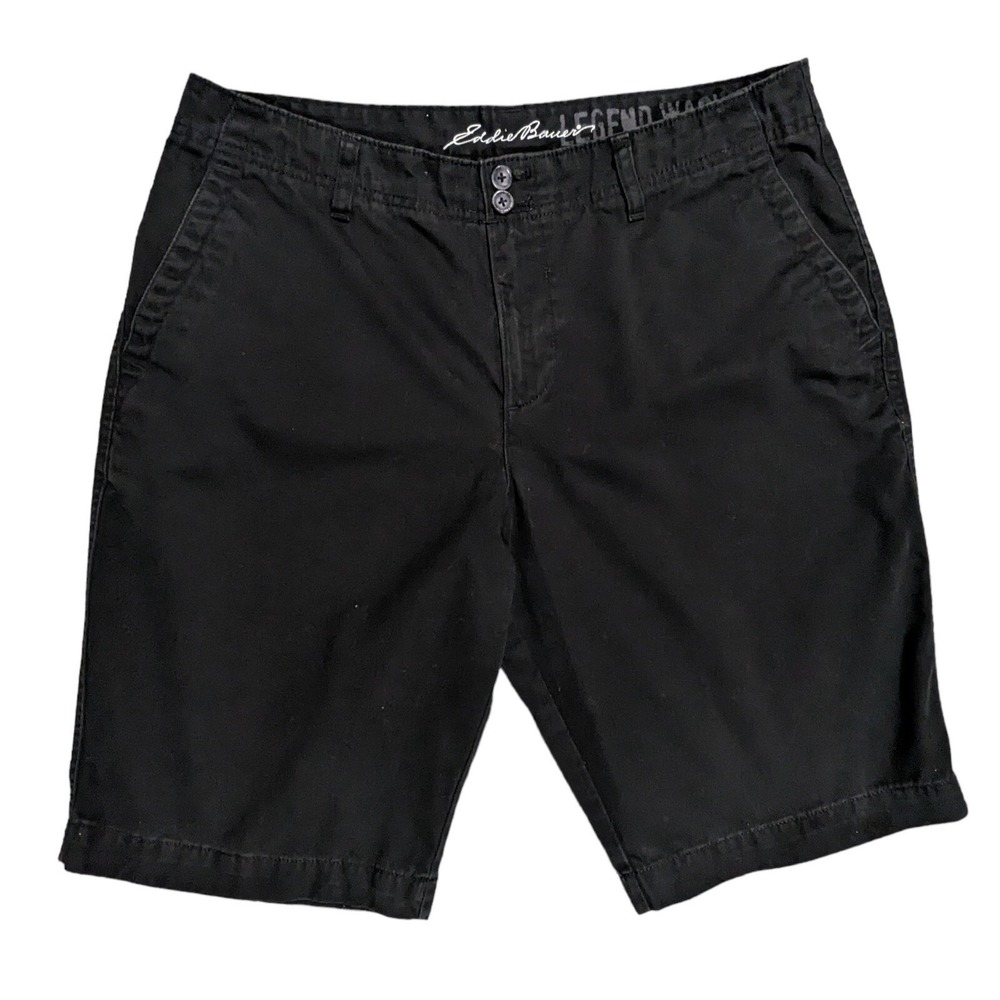 Eddie Bauer Chino Shorts Womens 12 Black Legend Wash Cotton Casual Excellent